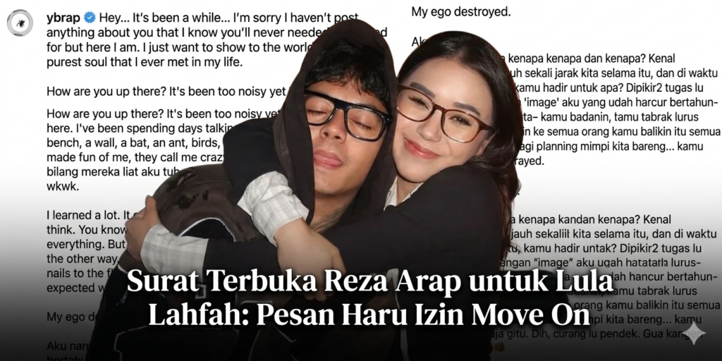 Potret haru Reza Arap saat mencium nisan makam Lula Lahfah di TPU Rawa Terate, melambangkan isi surat terbuka Reza Arap yang viral.